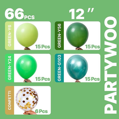 PartyWoo Green Balloons 66pcs Pack Light Green Latex Balloons | Lime Dark - Image 2
