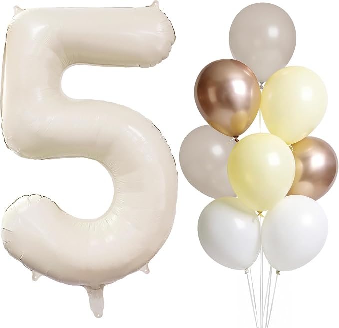 Cream Number 5 Balloon 40 Inch Beige Nude Number 5 Balloon by LEBERY