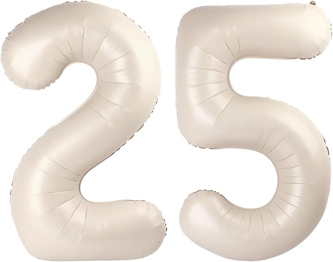 Cream White 40 Inch Large Number 25 52 Birthday Balloon, 25 52 Birthday by Upgesy