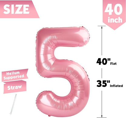 40 Inch Pastel Pink Number 5 Balloon, 5th Birthday Party Decorations | 40 Inch - Image 5