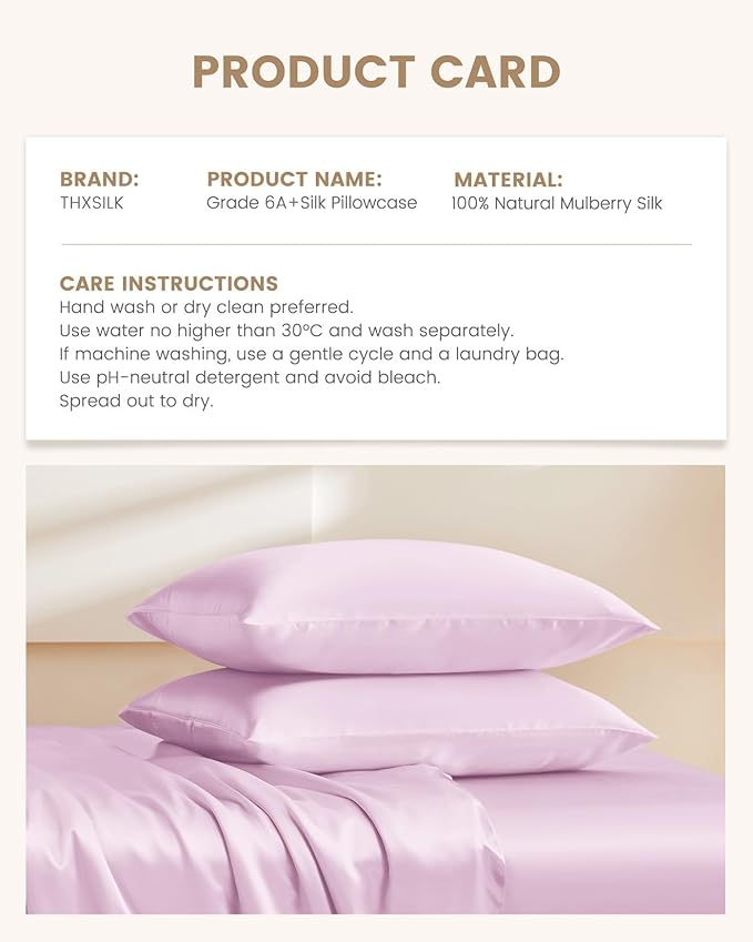 THXSILK Set of 2 100% Mulberry Silk Pillowcase for Hair and Skin, Grade 6A+ Mulberry Silk Pillow Cases Ultra-Soft, Hypoallergenic Pillow Case Cover with Zipper (Queen 20"x30", Light Purple)