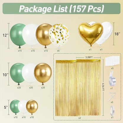 Sage Green White Gold Balloons Arch Kit - Image 2