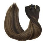 GOO GOO Clip in Hair Extensions Real Human Hair, Remy Human Hair Extensions Clip ins for Women, Natural Human Hair, 26inch 135g 7Pcs, 2/6/2 Balayage Dark Brown to Chestnut Brown