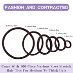100PCS Various Sizes Brown Hair Ties for Women, Elastics Hair Ties No Damage Ponytail Holder for Thick/Thin Hair Accessories, Soft Cotton Cloth Seamless Hair Bands