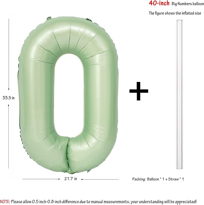 40" Olive green Number Balloon Helium Foil Mylar Balloon Birthday Digital 0 | - Image 2