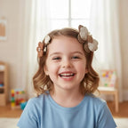 Hair Clips for Baby Girls-8 Pcs Beige Hair Accessories with Knitted Flower, Bow, Butterfly Designs-Soft Wool and Crochet Hairpins-Non-Slip Barrettes for Daily and Occasional Wear (Design 5-8pc Set)