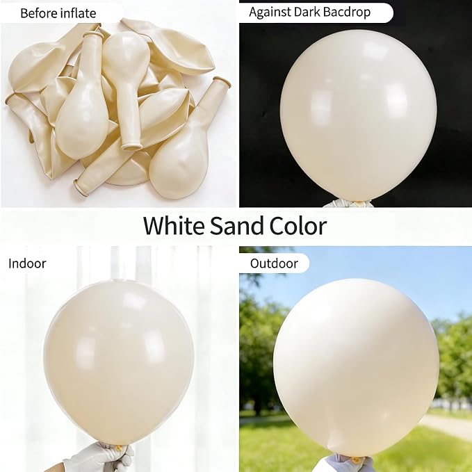 50pcs Cream Beige Balloons 12 Inch, Matte Neutral Sand White Nude Latex Balloon - Image 6