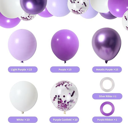 RUBFAC Purple Balloons, Lavender Purple Metallic and Confetti Party Balloons - Image 2