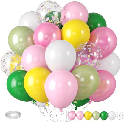 Hawaiian Balloons, Tropical Balloons Green Pink White Yellow Balloon Confetti by Paready