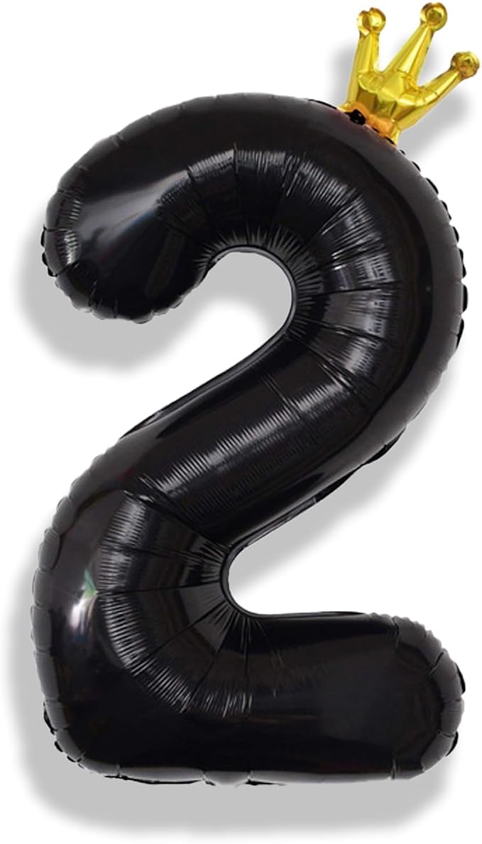 40 Inch 2nd Birthday Balloon Number, Crown Black Foil Giant Number Balloons 0-9 by Isndare