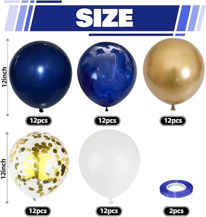 Navy Blue and Gold Balloons, 60 Packs 12 inch Navy Blue and Metallic Chrome - Image 2