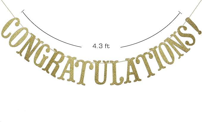 Congratulations Banner, Graduation Party Decor | Gold Glitter Congrats Sign - Image 2