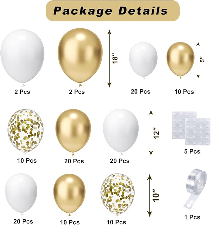 White and Gold Balloons Arch Kit, Baby Shower, Birthday Party Decorations - Image 2