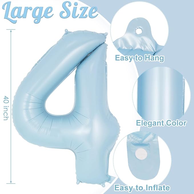 Light Blue Number 4 Balloon, 40 Inch Big Large Foil Number Balloons, Giant - Image 3