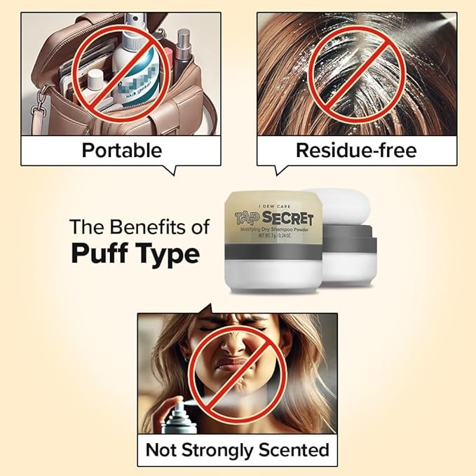 I DEW CARE Tap Secret Dry Shampoo Powder with Biotin - Tap Secret Original | Strengthening & Volumizing, Refillable, Travel size, Non-aerosol, Brunette, Korean Ginseng, Stocking Stuffers, 0.24 Oz