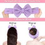 Shintop Spa Headband, Soft Makeup Headband with Cute Bow Elastic Face Wash Hairband for Skincare Facial Mask Showers（Purple）