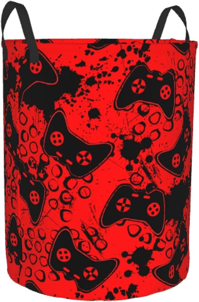Game Joysticks Red Background Round Laundry Hamper Storage Basket Toys Clothes - Image 8