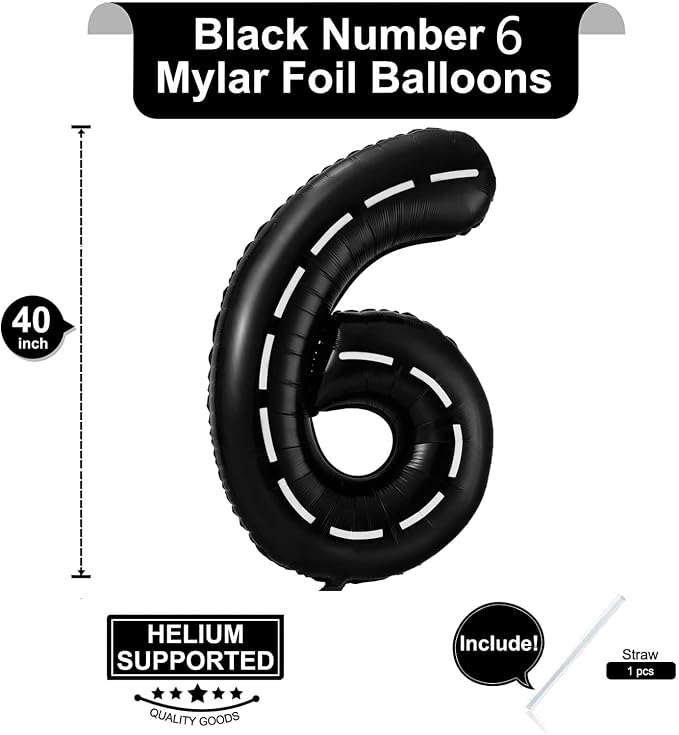 Race Car Number 6 Balloon, 40 Inch, Birthday Party Decoration - Image 2
