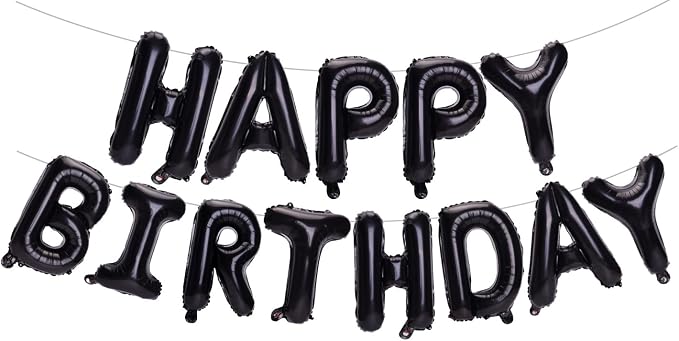 PIGETALE Black Happy Birthday Balloons Banner, 16 Inch Mylar Foil Letters Happy by welcomePIGETALE