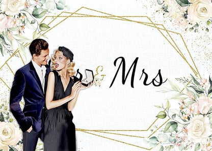Mr & Mrs White Floral Bridal Shower Backdrop Mr Mrs Wedding Theme Photo - Image 2