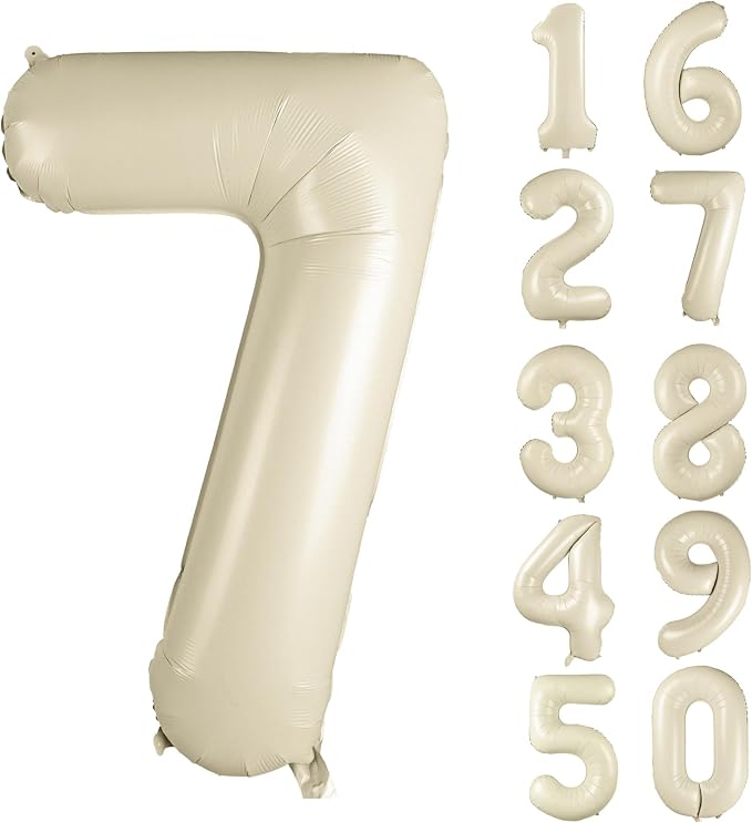 40 inch Cream White Number Balloon Giant Foil Helium Balloons Beige Number 7 by Yeodong