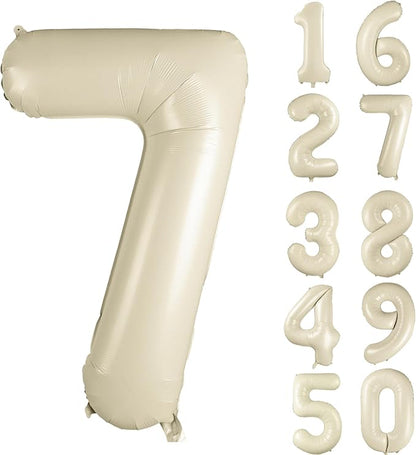 40 inch Cream White Number Balloon Giant Foil Helium Balloons Beige Number 7 by Yeodong