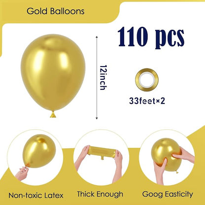 Voircoloria 110pcs Metallic Gold Chrome Latex Party Balloons, 12inch | - Image 2