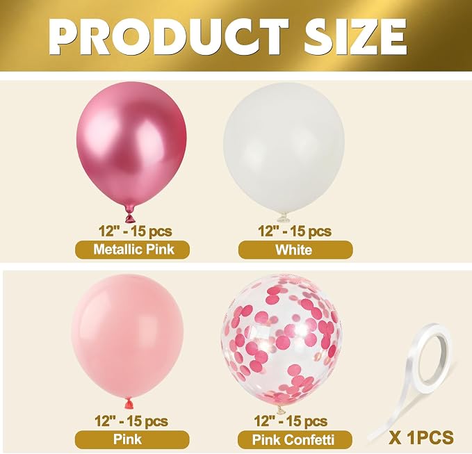 Pink White Balloons 60Pcs 12 Inch Pink Confetti Latex Balloon - Image 3