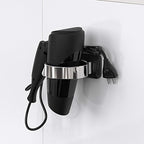 Hair Dryer Holder, Bathroom Cabinet Door Blow Dryer Stand, Blow Dryer Holders Wall Mount - Extra Large Rim (Silver + Black)