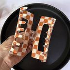3 Pack Checkered Hair Claw Clips, Large Checker Hair Catch Barrettes 4inch Hair Clamps Cute Hair Claw Hair Clips Hair Accessories for Thick Thin Hair for Women Ladies
