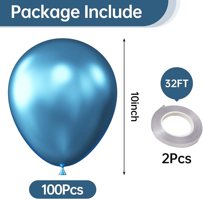 10 Inch Metallic Blue Balloons - Image 2
