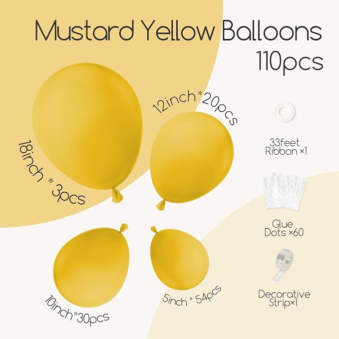 Awenztech 110pcs Mustard Yellow Balloon Arch Garland Kit 18 12 10 5 inch | Baby - Image 2
