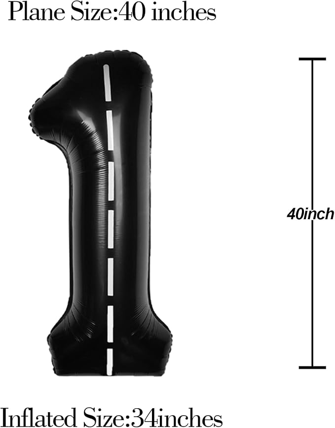 Race Car 40 Inch Black 1 Big Balloon Large Number 0-9 | Track Giant Digital 1st - Image 5