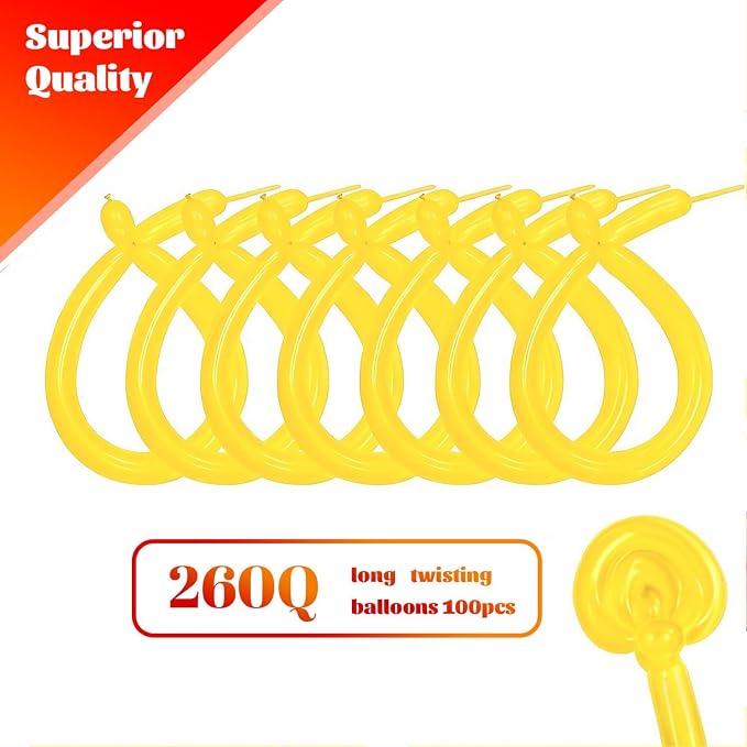 260 Yellow Long Balloons for Balloon Garland Thickening Skinny Latex Twisting - Image 2