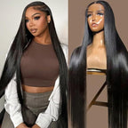 32 Inch 13x6 HD Lace Front Wigs Human Hair Straight Wigs Human Hair Pre Plucked 200 Density Glueless Wig Natural Black 13x6 Lace Frontal Wigs for Women