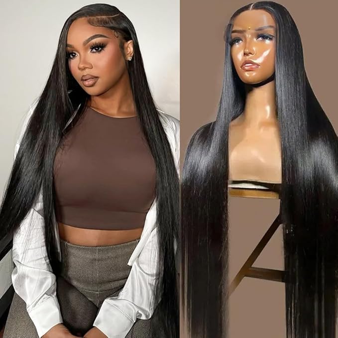 32 Inch 13x6 HD Lace Front Wigs Human Hair Straight Wigs Human Hair Pre Plucked 200 Density Glueless Wig Natural Black 13x6 Lace Frontal Wigs for Women
