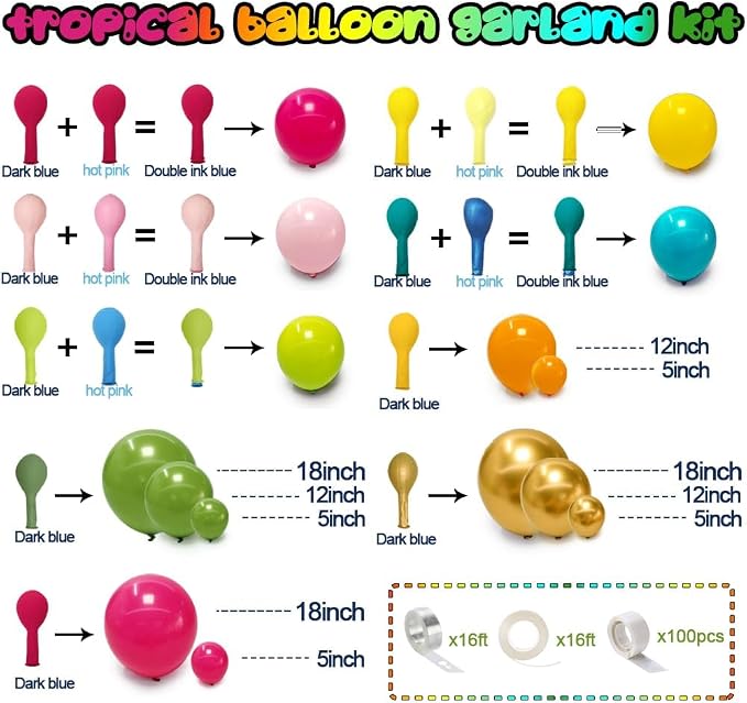 Tropical Balloons Arch Pink Green Orange Gold Balloons Pastel Yellow Teal - Image 3