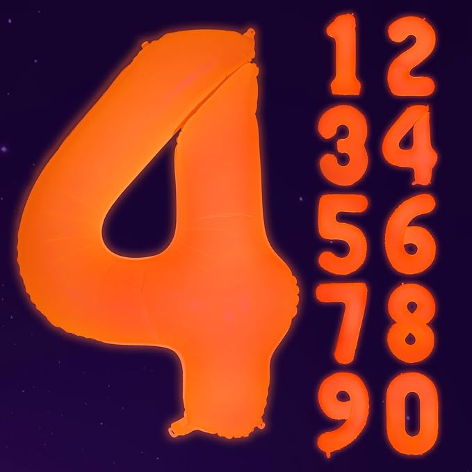 Mega-L Glow in The Dark Party Supplies, 40 Inch Orange Number 4 Balloon | Glow by Mega-Loopolis