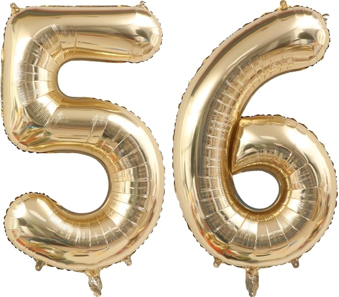 Light Gold Number 56 Foil Balloons 40 Inch White Gold 56 Mylar Balloon | 56th by ANGEL+Q+HOUSE