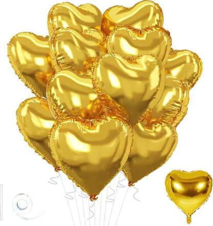Gold Heart Balloons, 18inch Bright Gold Heart Shaped Foil Balloons 12Pcs Helium by Wuhetyo
