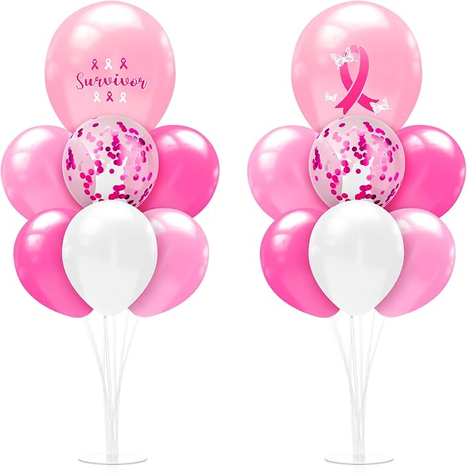 Seematn 2 Set Breast Cancer Awareness Balloon Stand Kits Pink Ribbon Balloon by Seematn