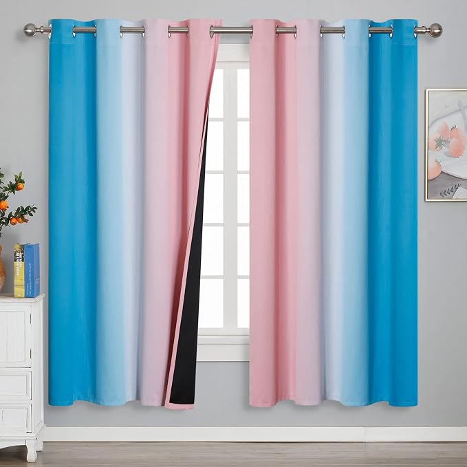 Ombre Pink and Blue Blackout Curtains 72 Inch Length 2 Panels, Full Light by ESTELARTEXTILER