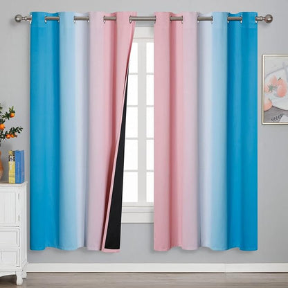 Ombre Pink and Blue Blackout Curtains 72 Inch Length 2 Panels, Full Light by ESTELARTEXTILER