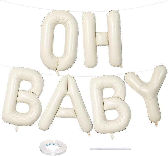 40 Inch Beige OH BABY Balloon for Baby Shower, Large Cream White Oh Baby by Lingqiang