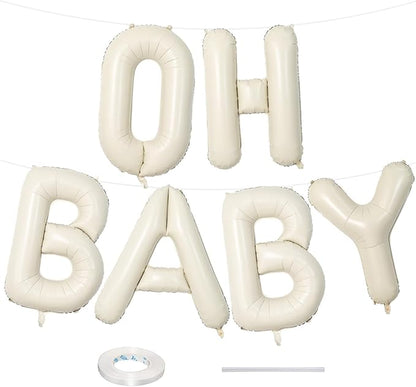 40 Inch Beige OH BABY Balloon for Baby Shower, Large Cream White Oh Baby by Lingqiang