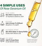 KUKKA Rose Geranium Essential Oils - 4 Fl Oz - for Hair, Skin, Diffuser, Aromatherapy & DIY Soap Making Scent