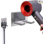 FLE Hair Dryer Holder Wall Mounted Self Adhesive, SUS 304 Stainless Steel Hair Blow Dryer Rack Organizer Compatible with Most Hair Dryers
