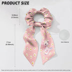 Cherry Blossom Elastic Hair Band with Ribbon Pack Of 2 Axolotl Daisy No Damage Bow Scrunchy Casual Bow Hair Ties Satin Ponytail Holder for Womens