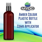 Empty Amber Color Hair Root Comb Applicator Bottle with Comb Cap for applying Hair Oil, Shampoo & Hair Dye, Refillable, Leak Proof, Reusable Multipurpose Use - 100 ml Pack of 4