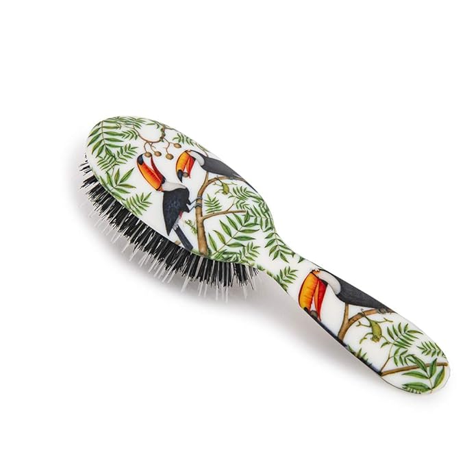 Rock & Ruddle Natural Mixed Boar Bristle Hair Brush for Women and Kids (Small/Travel Size, 17.5cm) - Perfect for Wet or Dry Hair, Detangling Smoothing Blowdrying - Made in UK - Toucans